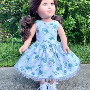 Blue Floral 18 Inch Doll Dress