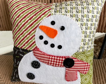 Frosty Quilted Patchwork 8 X 8 Inch Winter/Christmas Pillow