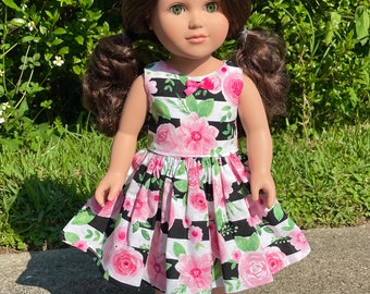Stripes and Posies 18 Inch Doll Dress