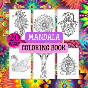 Mandalas Coloring Book + 20 Print Pages De-Stress Mandala Coloring Pages for Adults Stress Relief Printable Digital Download