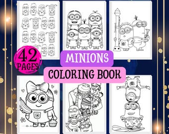 Livro de colorir dos Minions para crianças – 42 páginas de atividades divertidas em PDF digital – Folhas de colorir para imprimir para meninos e meninas. E-book para crianças.