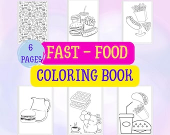 Kawaii Fast Food Coloring Book | 6 Printable Pages (PDF Digital Download)