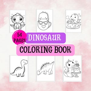 Dinosaur Coloring Book for Kids | 54 Page PDF | Printable Activity | Fun Dino Coloring Pages | Digital Download Coloring Book