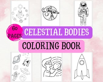 Celestial Coloring Book – Space Galaxy Art, 6 Printable Pages (Digital Download)