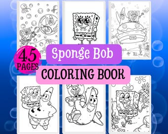 Livro de colorir Bob Esponja com 45 páginas Livro de colorir com tema Bob Esponja de 45 páginas para crianças Personagens de desenho animado divertidos - Download instantâneo em PDF divertido para crianças