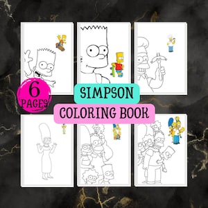 May include: Six white coloring books featuring The Simpsons characters. Each book has a different image of a character or group of characters. The words "SIMPSON COLORING BOOK" are displayed in the centre of the image.