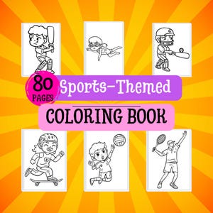 80-Page Sports-Themed Coloring Book for Kids - Digital PDF | Football, Basketball, Tennis & More | Instant Download