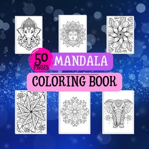Libro da colorare Mandala + 50 pagine stampabili, Mandala da colorare antistress per adulti, antistress, stampabili, download digitale