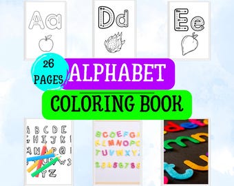Alphabet Coloring Book, 26 Pages for Toddlers (PDF Printable)