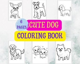 Süße Hunde Malbuch - 6 Seiten druckbare PDF-Datei (Digitaler Download)