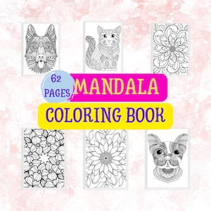 Mandalas Coloring Book + 62 Print Pages De-Stress Mandala Coloring Pages for Adults Stress Relief Printable Digital Download
