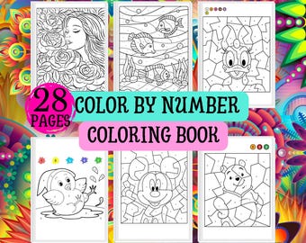 Libro da colorare per bambini con i numeri - 28 pagine divertenti / Libro di attività stampabile / Download digitale / Arte educativa per bambini