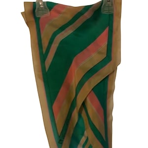 Vintage Anne Klein Oblong Scarf Green Pink Gold Stripe 62&quot; Logo Retro 70s 80s