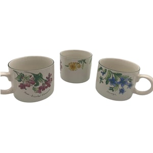 1997 Sue Zipkin Sakura Majesticware Geranium Floral Mugs Set of 3 Tea Cup EUC