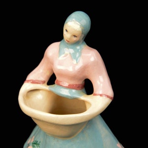 Vintage Kim Ward Hollywood Ceramics Pottery Pastel Pink & Blue Floral Dress Bud Vase