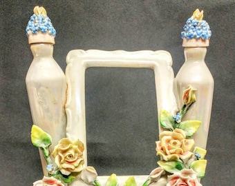 German Porcelain Handmade One Piece Double Perfume Bottle with Decorative Picture Frame and Glass Droppers
