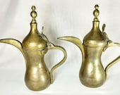 Pair of Antique Islamic Middle Eastern Arabic Brass Coffee Pots Dallah Hand Crafted Ref 18922