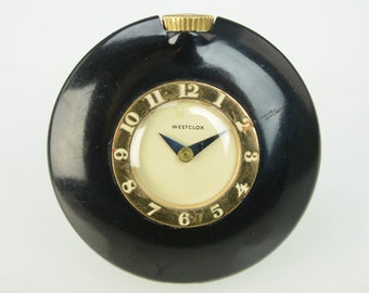 1930s Westclox Bakelite Brown Purse Watch Large 2 3/4&quot; Pocket NOS Crystal Runs Slow