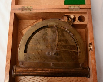 Antique Mid 1800s Era Hall & Colby Altimeter Gravity Sextant in Dovetailed Wood Box