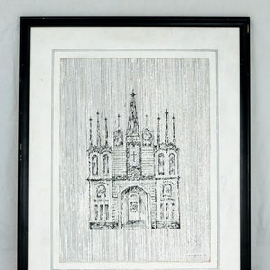 VTG Realistic Original Ink Painting On Canvas The Cathedral Signed Wesley Pierson