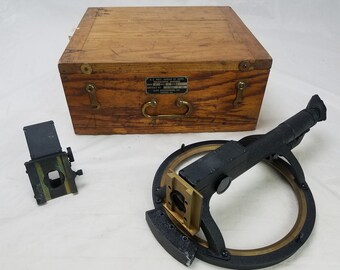 Antique 1941 Nautical Telescopic Alidade Turning Board WWII US Navy Ajax Engineering Co. Chicago, IL Display Dovetail Wood Box