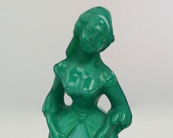 Colonial Lady Malachite Vert Moser Verre Karlsbad Tchèque Figurine Statue