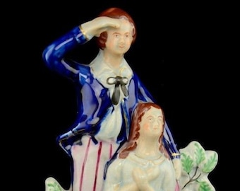 Antique Staffordshire Barefoot Man & Kneeling Woman 10" Figurine England