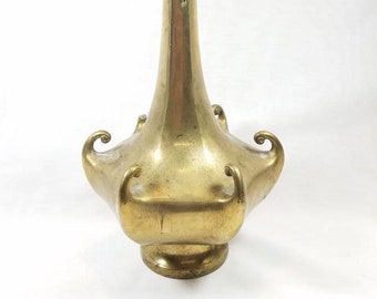 Heavy Antique Brass Vase | Late 1800s Qing Dynasty | Chinese Flower Lip Curved Prongs