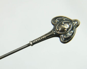 Antique Victorian Art Nouveau Relief Swirl Sterling Silver Long Lady Hat Pin