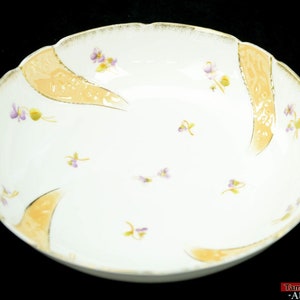 VTG German Serving Bowl Handpainted Purple Flowers Gilding Iridescent Porcelain