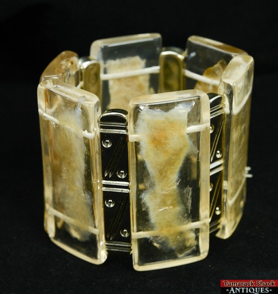 VTG 6 Panel Lucite w/ Mica Flakes Thick Chunky Si… - image 1