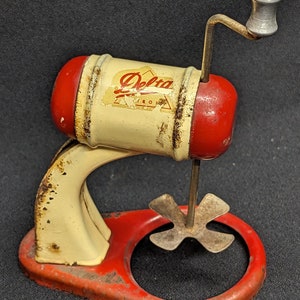 Delta Detroit Friction Child's Mixer | Tin | Turn Handle | No Bowl | Red White | Decal 1950s | 24269