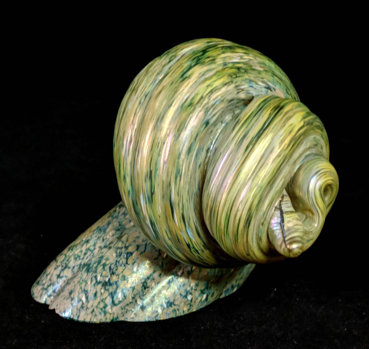 Large Kela's Glass Gallery Hawaii Cased Art Glass Paperweight Slag to Clear Crystal Sea Shell Snail