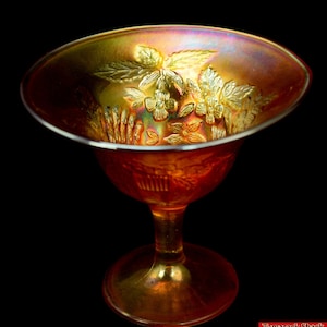 Northwood Marigold Master &quot;Peacock At Urn&quot; Vintage Carnival Glass Compote