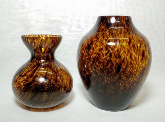 Pair Of Small Leopard Print Glass Vases With A Classy Swirl Etsy