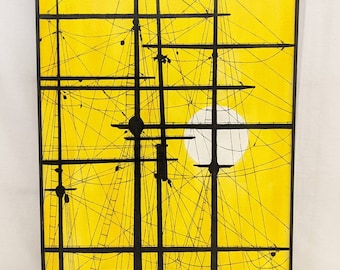 c1971 Ships Mast in Yellow Sunrise Original Painting | De Boer | Mid Century Wall Art