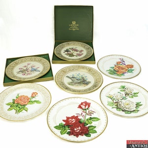 7pc Limited Edition Lenox Boehm Art Design Roses & Birds Dated Boxed Plates
