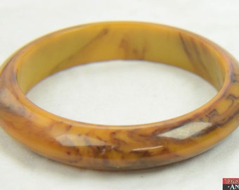 Vintage Toffee Coffee Bean Marble Swirl Catalin Bakelite Bangle Cuff Bracelet