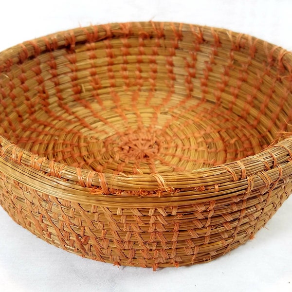 9" Finely Hand Crafted Tightly Woven Native American Coil Basket Bowl Earthtone Blacks Southwest Decor Enhancement