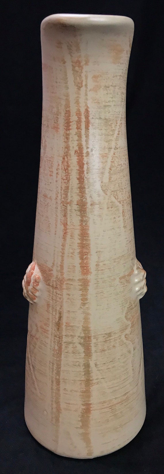 Tall #87 Ewer Pitcher Matte Finish Pinecone Motif Beige and Brown Woodsy Cabin Decor ref 21070 Vintage Hull U.S.A