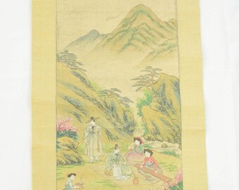 Famille d'arbres de pique-nique de montagne chinois asiatiques VTG 53 1/2" 春期琴韵