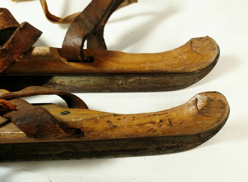 Antique 1900s Primitive Wooden Ice Skates Signed N.S.A Akkrum Etsy