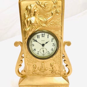 Antique Victorian Gilded Gold Cherub Rose 8 Day Clock | Ornate | Fancy