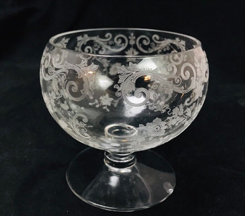 Cambridge Chantilly Pattern Etched Glass Floral Scrollwork Etsy