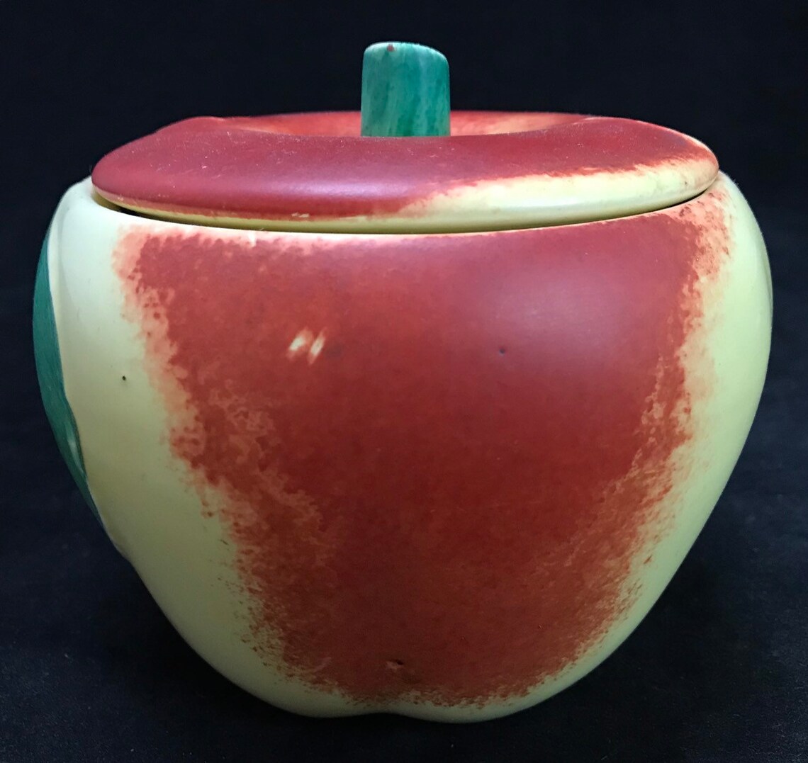 Vintage Collectible Hull Pottery Blushing Red Apple Grease Jar Etsy