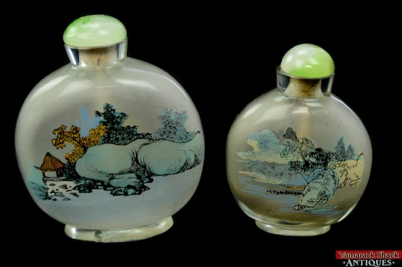 ペア VTG 中国ガラス 逆絵 嗅ぎタバコ瓶 自然風景 山 水 - Etsy 日本