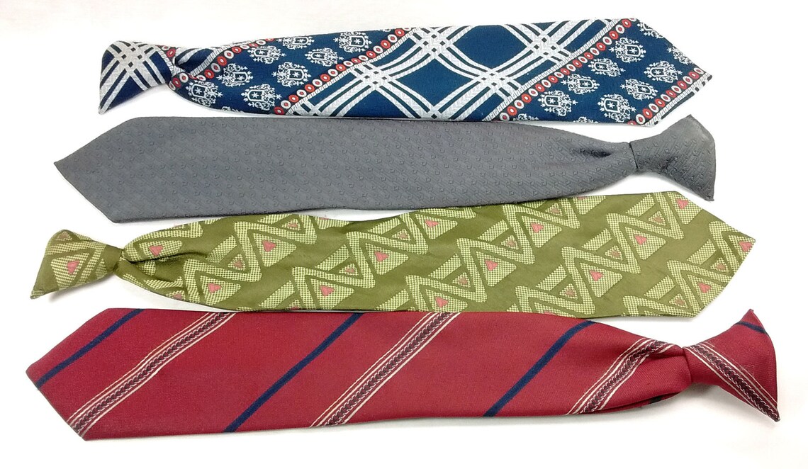 Four Vintage Clipon Retro Mens Fashion Ties Neckties Etsy