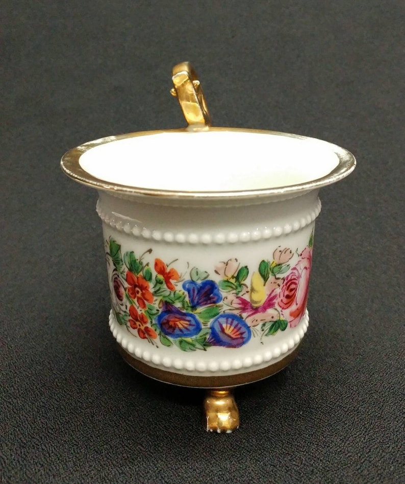19th Century French Sevres Hand Painted Large Cabinet Cup and Saucer Floral Gold Gilt Pattern Crossed L S Mark France 18903