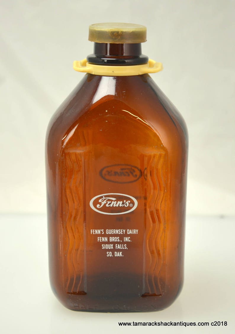 Vintage Brown Glass Half Gallon Milk Bottle Jug Fenn's Etsy