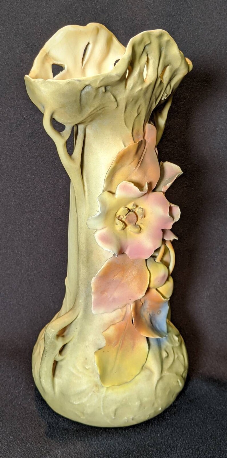 Royal Dux Vase Antique Art Nouveau Applied Flowers Etsy